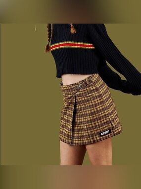 UNIF Frances Plaid Mini Wool-Blend 90's Grunge Kilt-Style Alt-Pop Mini Skirt M